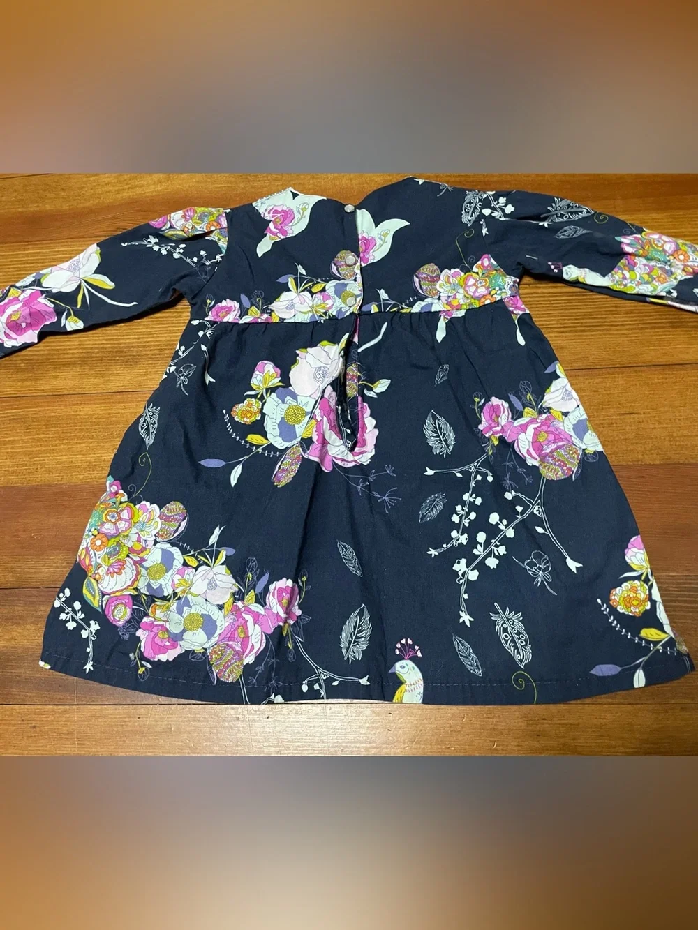 Tiny Tot Threads Navy Floral Long-Sleeve Dress with Peacock Print Size 2T